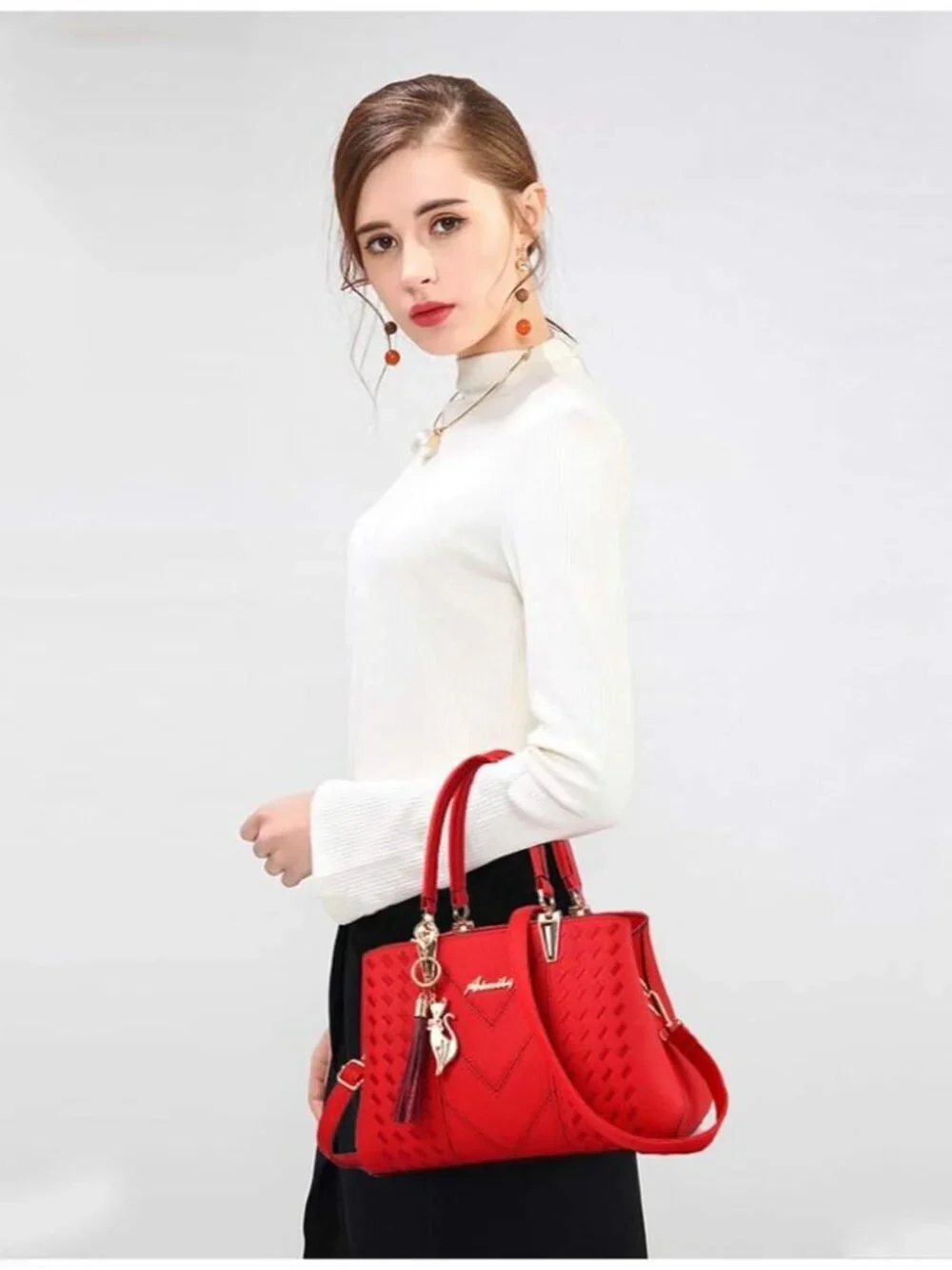 Women's 1-bright Red Shoulder Bag Ladies Satchel Messenger Tote Bag Purses